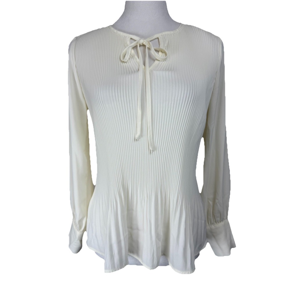 Simply Vera VERAWANG Elegant Blouse Top‎ XS Ivory Pleated 100% Polyester